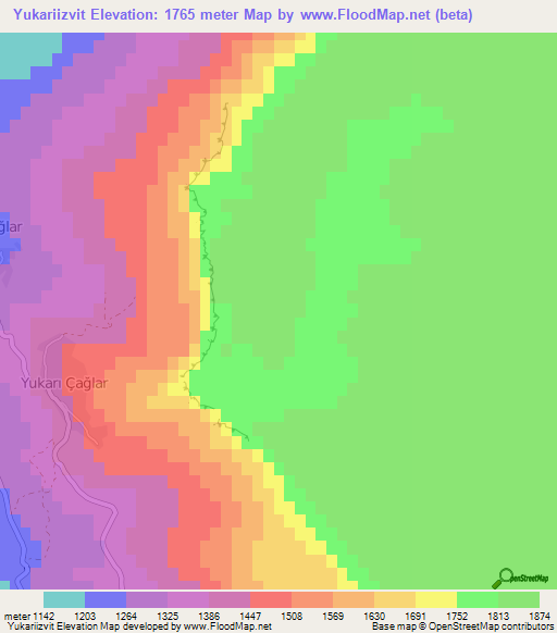 Yukariizvit,Turkey Elevation Map