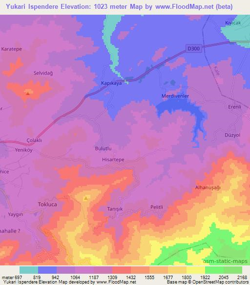 Yukari Ispendere,Turkey Elevation Map