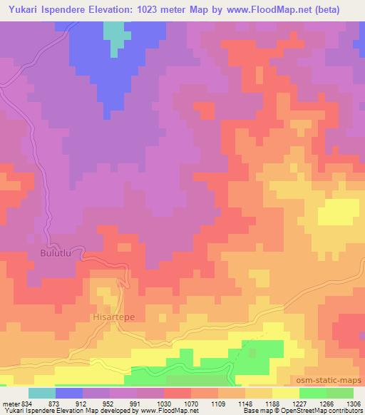 Yukari Ispendere,Turkey Elevation Map