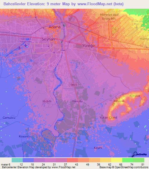 Bahcelievler,Turkey Elevation Map