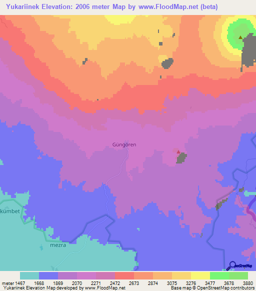 Yukariinek,Turkey Elevation Map