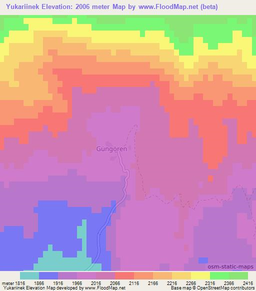 Yukariinek,Turkey Elevation Map