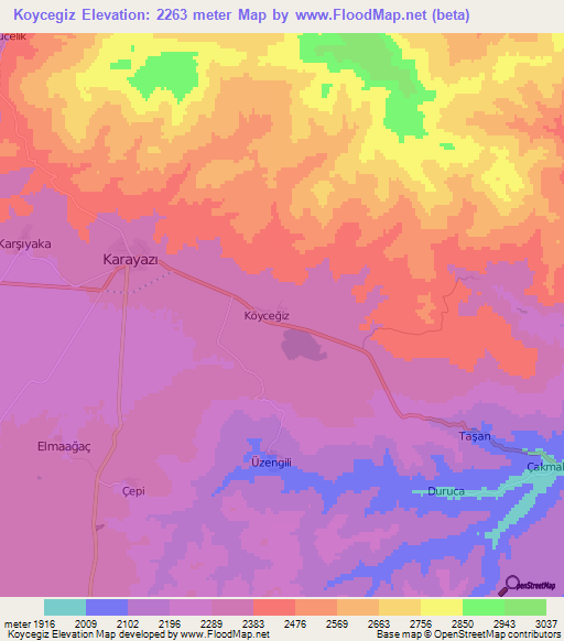 Koycegiz,Turkey Elevation Map