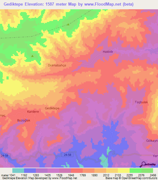 Gediktepe,Turkey Elevation Map