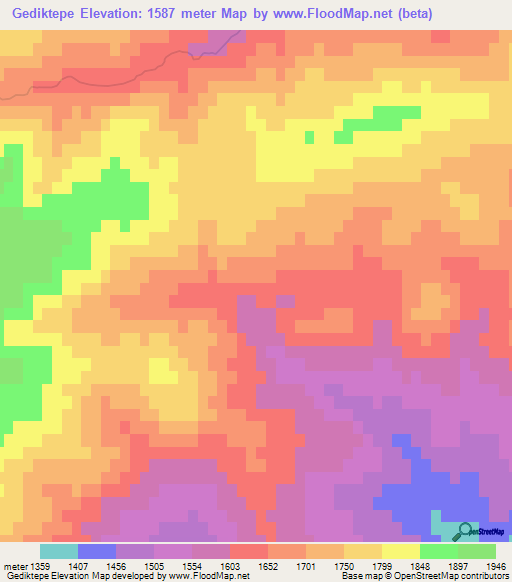 Gediktepe,Turkey Elevation Map