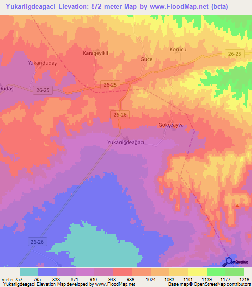 Yukariigdeagaci,Turkey Elevation Map