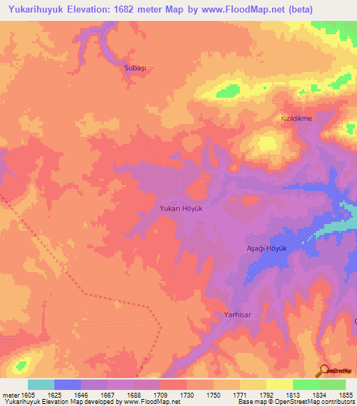 Yukarihuyuk,Turkey Elevation Map