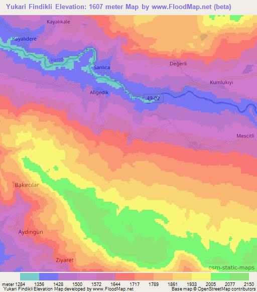 Yukari Findikli,Turkey Elevation Map