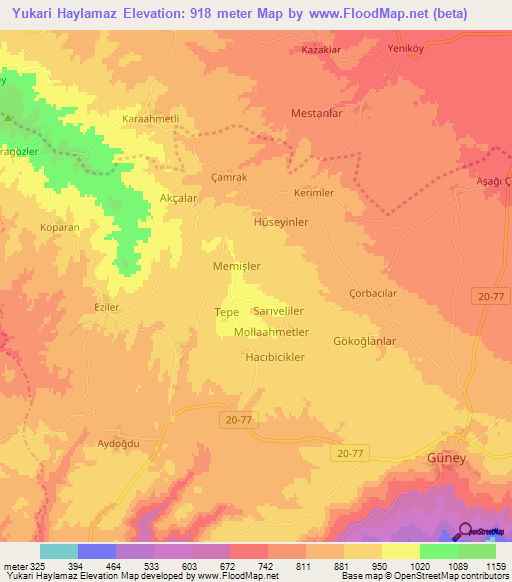 Yukari Haylamaz,Turkey Elevation Map