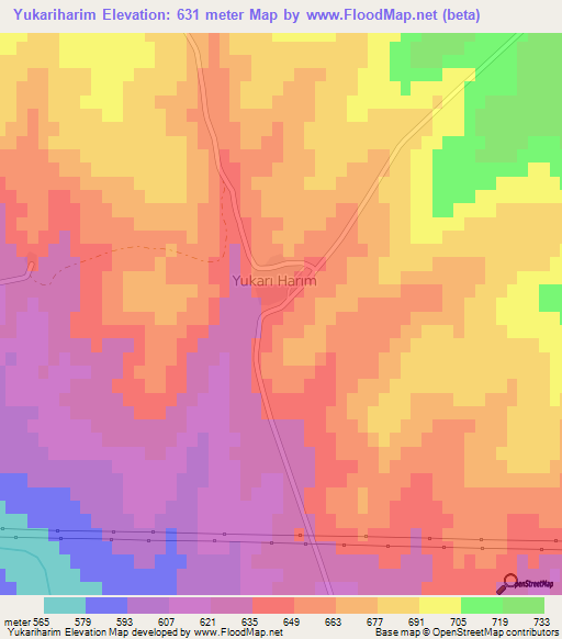 Yukariharim,Turkey Elevation Map