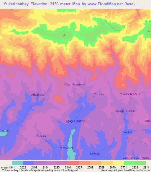 Yukarihanbey,Turkey Elevation Map