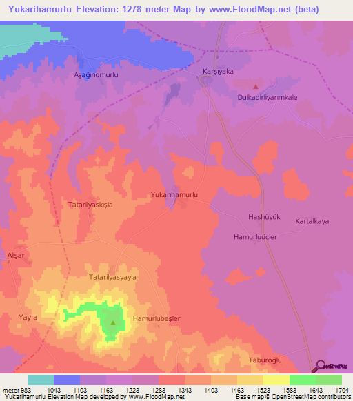 Yukarihamurlu,Turkey Elevation Map