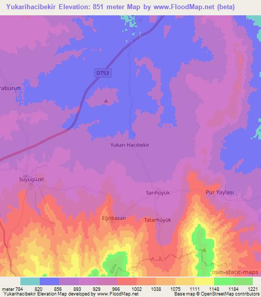 Yukarihacibekir,Turkey Elevation Map