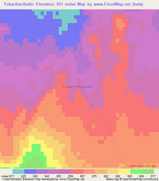 Yukarihacibekir,Turkey Elevation Map