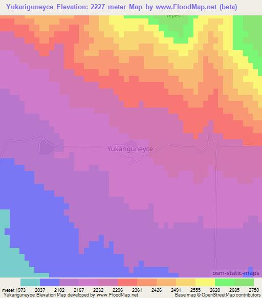 Yukariguneyce,Turkey Elevation Map