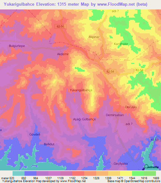 Yukarigulbahce,Turkey Elevation Map