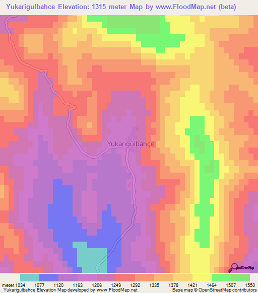 Yukarigulbahce,Turkey Elevation Map