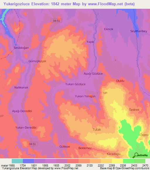 Yukarigozluce,Turkey Elevation Map