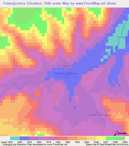 Yukarigozluce,Turkey Elevation Map