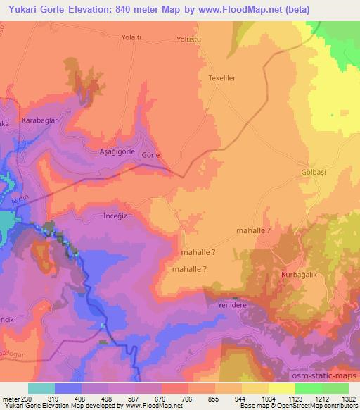 Yukari Gorle,Turkey Elevation Map