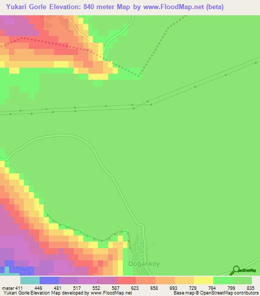 Yukari Gorle,Turkey Elevation Map