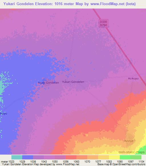 Yukari Gondelen,Turkey Elevation Map