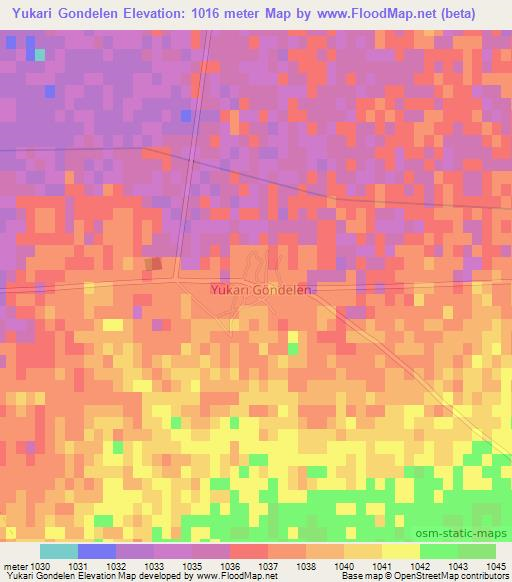 Yukari Gondelen,Turkey Elevation Map