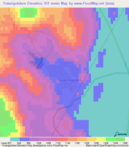 Yukarigokdere,Turkey Elevation Map