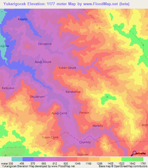 Yukarigocek,Turkey Elevation Map