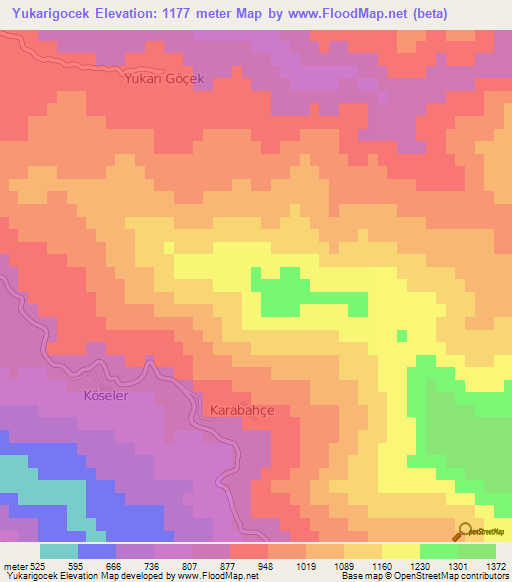 Yukarigocek,Turkey Elevation Map