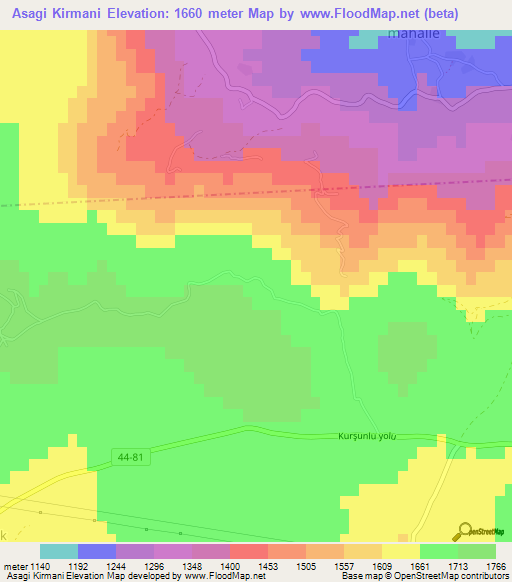 Asagi Kirmani,Turkey Elevation Map