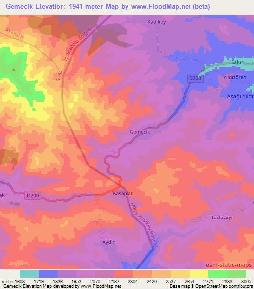 Gemecik,Turkey Elevation Map