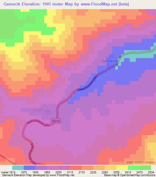 Gemecik,Turkey Elevation Map