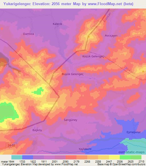 Yukarigelengec,Turkey Elevation Map