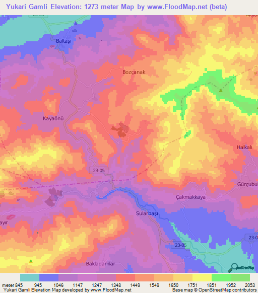 Yukari Gamli,Turkey Elevation Map