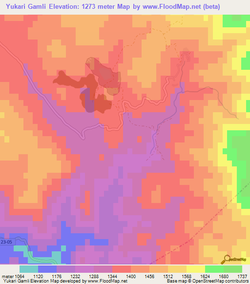 Yukari Gamli,Turkey Elevation Map