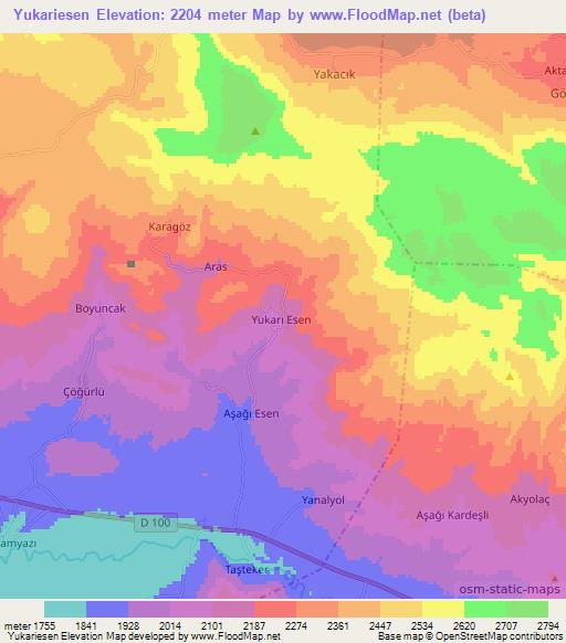 Yukariesen,Turkey Elevation Map