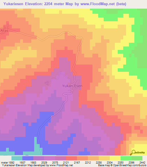 Yukariesen,Turkey Elevation Map