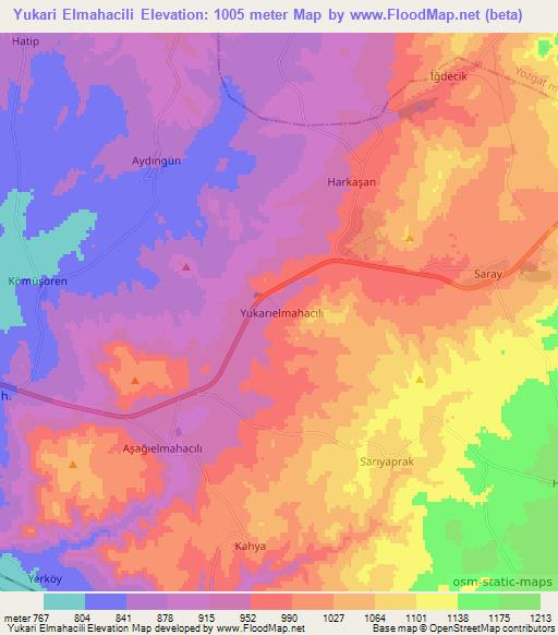 Yukari Elmahacili,Turkey Elevation Map