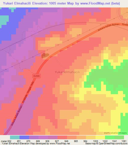 Yukari Elmahacili,Turkey Elevation Map