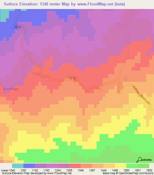 Sutluce,Turkey Elevation Map