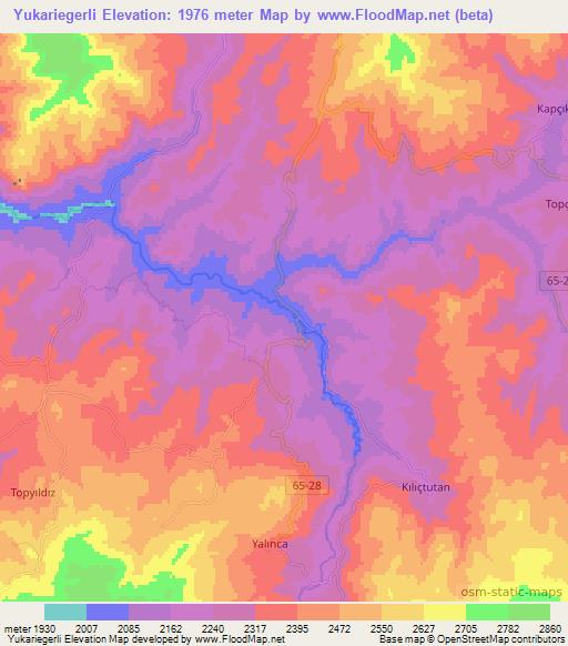 Yukariegerli,Turkey Elevation Map