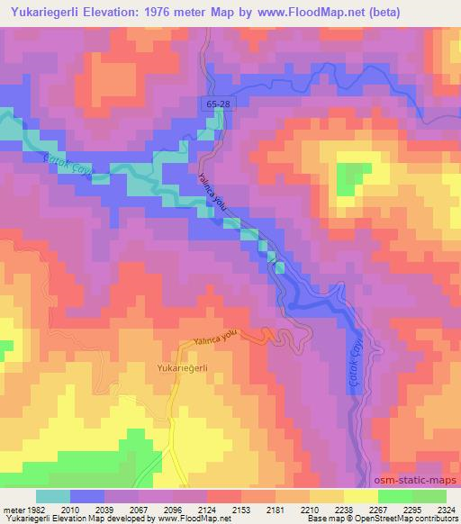 Yukariegerli,Turkey Elevation Map