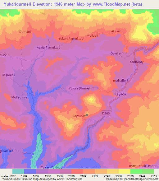 Yukaridurmeli,Turkey Elevation Map