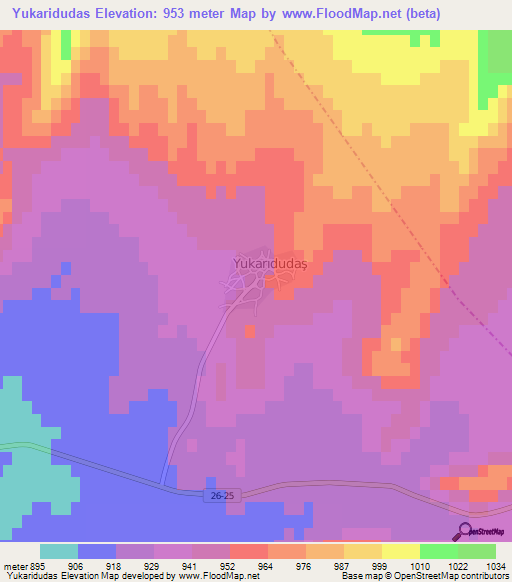 Yukaridudas,Turkey Elevation Map