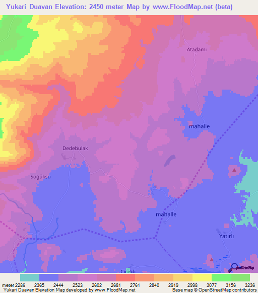 Yukari Duavan,Turkey Elevation Map