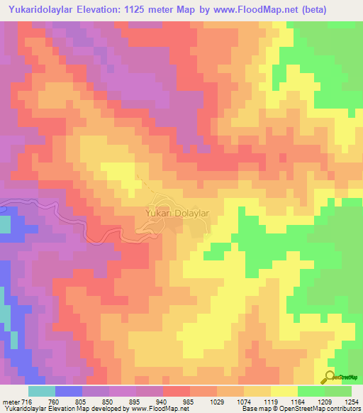 Yukaridolaylar,Turkey Elevation Map