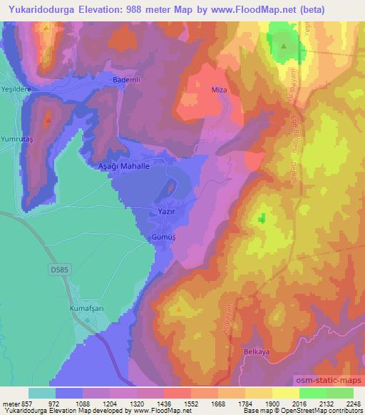 Yukaridodurga,Turkey Elevation Map