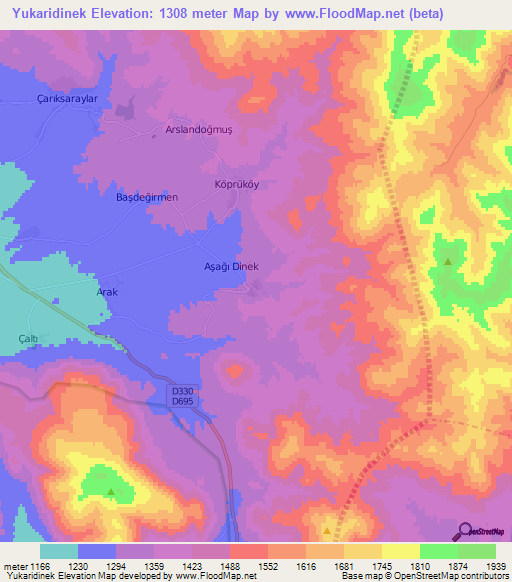 Yukaridinek,Turkey Elevation Map