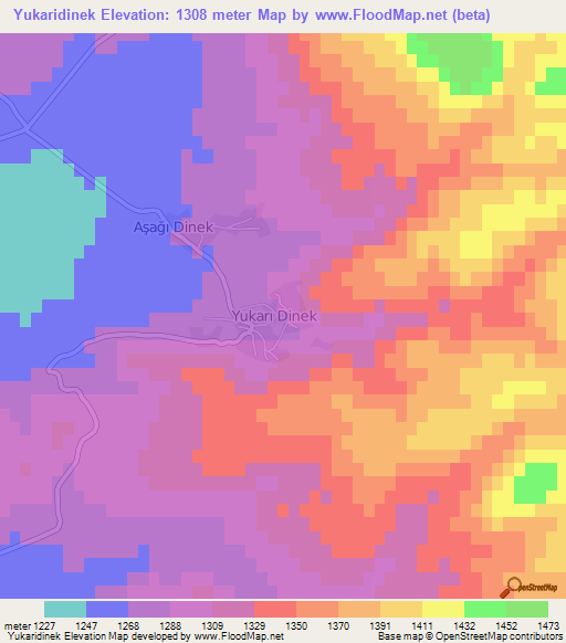 Yukaridinek,Turkey Elevation Map